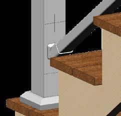 Starting at the bottom stair post, take the top stair rail assembly and slide the bump-out or pivoting rib on the lower stair rail bracket into the slot on the top stair rail bracket mount.
