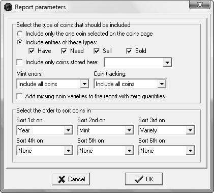 Using coins data When creating a report based on coin data, the report will traverse through each coin in your collection and typically will print one line for each coin that should be included in