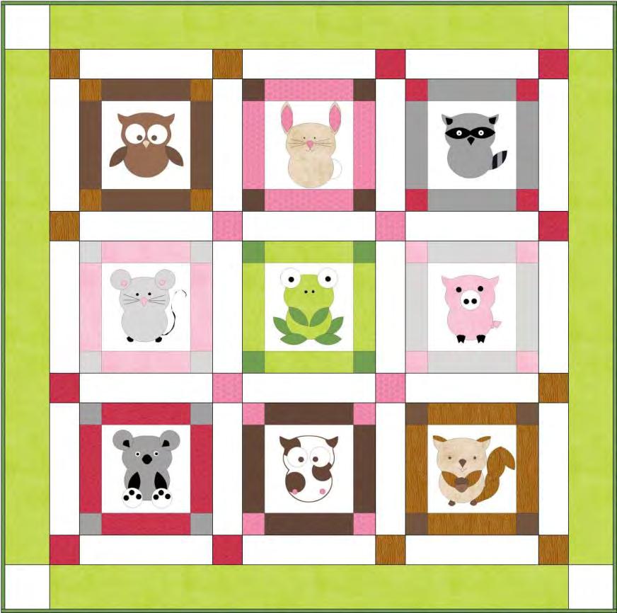 Block eight Cow: 1 white 6½" square, 1 -white owl body, 2 white 1⅜" circles (eyes), 4 very dark brown 1⅜" circles (cow spots),