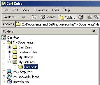 Configuration AxioVision data files When you start AxioVision for the first time, a subfolder with the name Carl Zeiss is created in the My Documents folder.