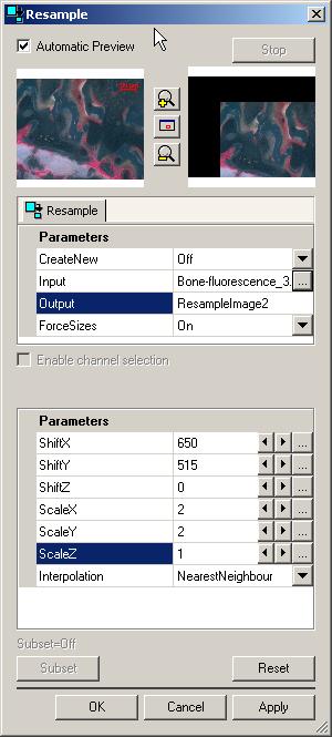 Imaging Plus For the second example, again select from the Processing menu the Utilities functional group and then the Resample function. You will now see the dialog window of the Resample function.
