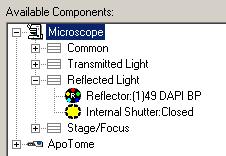 Microscope Control Now add hardware settings to the empty document. To do so, select from the list Available Components.