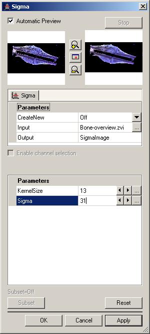 Image Processing Select from the Processing menu the Smooth functional group and then the Sigma function. You will now see the dialog window of the Sigma function.