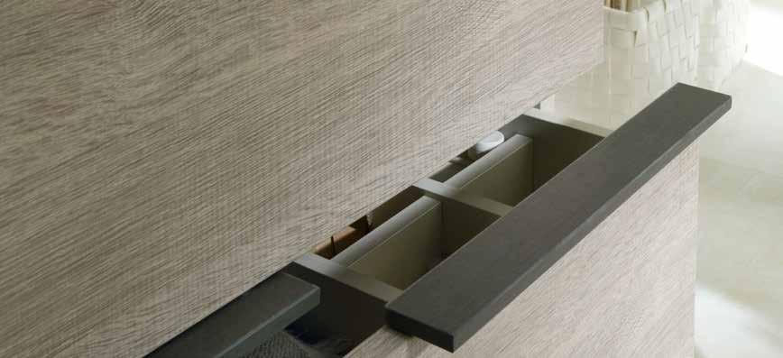 skyline folk Series made up of a suspended washbasin unit with two drawers. The base, sides and handles come in a Lino laminate finish, whilst the interiors feature a Textil laminate finish.