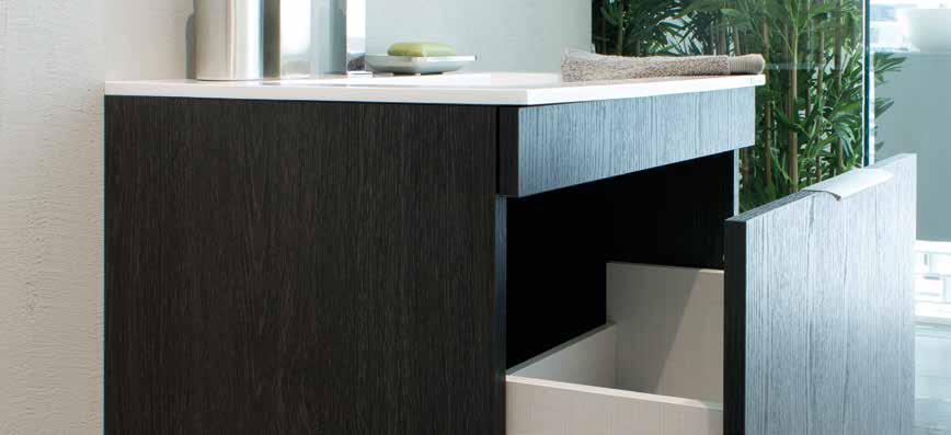 skyline dock Wall-hung bathroom cabinet. Equipped with a drawer pulled-out by hand and a space to clear the trap. The series includes mirror, Gelcoat basin. Mueble de baño suspendido.
