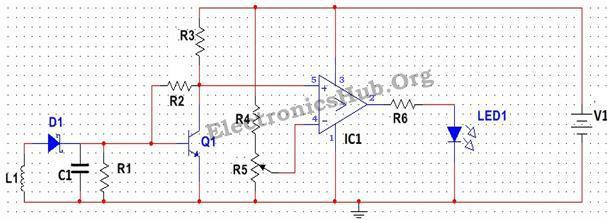 8.Circuit Diagram of Cell Phone Detector: Circuit Diagram of Cell Phone Phone Detector Circuit Components: V1 = 12V L1 = 10uH R1 = 100Ohms C1 = 100nF R2 = 100K R3 = 3K Q1 = BC547 R4 = 200 Ohms R5 =