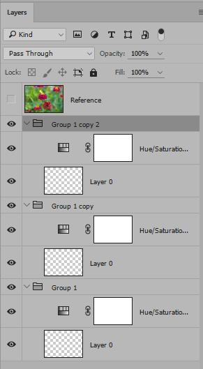 You can of course add any other or multiple adjustment layers here, or none. You can also add them later. 8. Duplicate the group twice.