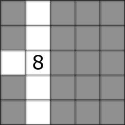 numbered cell to the left, top and bottom are all white, it will only see 6 cells. This means that at least 2 cells to the remaining right side will have to be white cells.