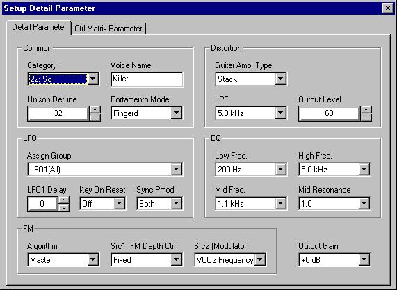 Parameters / Setup Detail Parameter Window Setup Detail Parameter Window This window is called up anytime you click on one of the DETAIL buttons in the main control