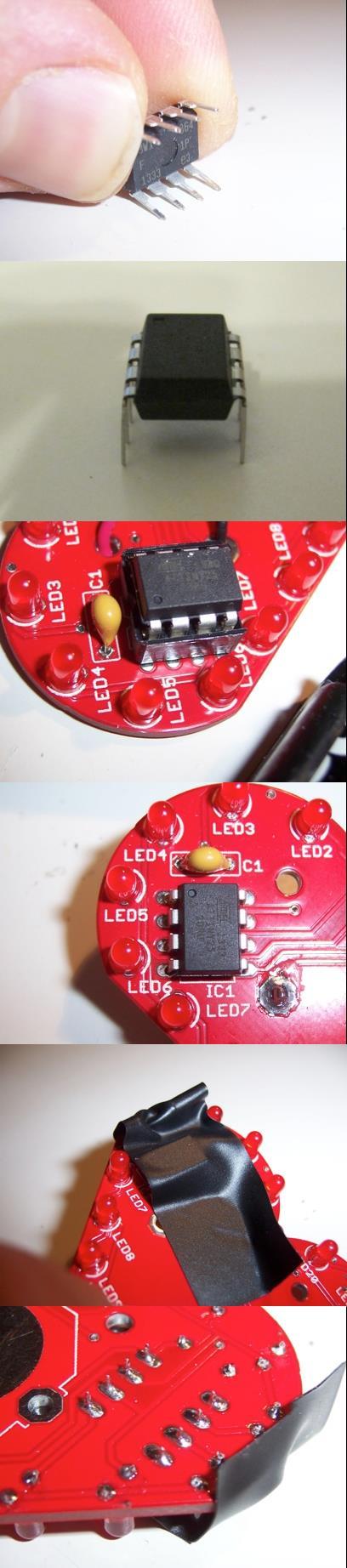 You need to bend the leads on the ATTiny25 IC to make them parallel, so that they fit in the socket nicely.