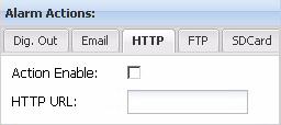 HTTP Tab Action Enable - Check the Action Enable box on the HTTP tab to enable the sending of an HTTP request as an action to take when an alarm condition is declared.