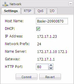 3.7 Network Parameters The parameters in the Network group are used to set the camera s IP configuration. 3.7.1 Settings Tab Host Name - Assigns a host name to the camera.