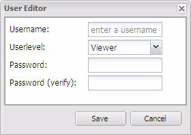 To Add a New User 1. Click the New User button on the Manage Users tab. A User Editor window will appear as shown below. 2.