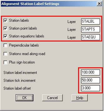 Alignment Station Label Setting You can determine which types of station labels are created when you station an alignment, such as station labels, station point labels, and station equation labels,