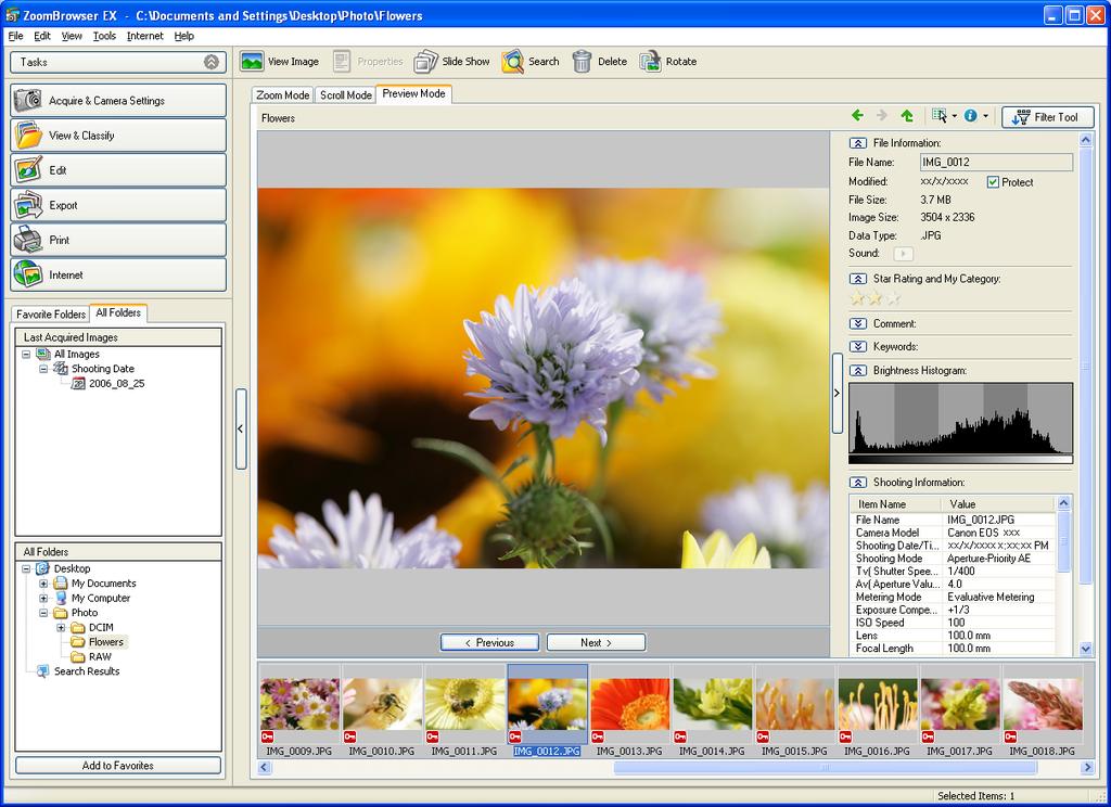 Preview Mode You can select an image displayed as a thumbnail and display it individually. Select the [Preview Mode] tab.