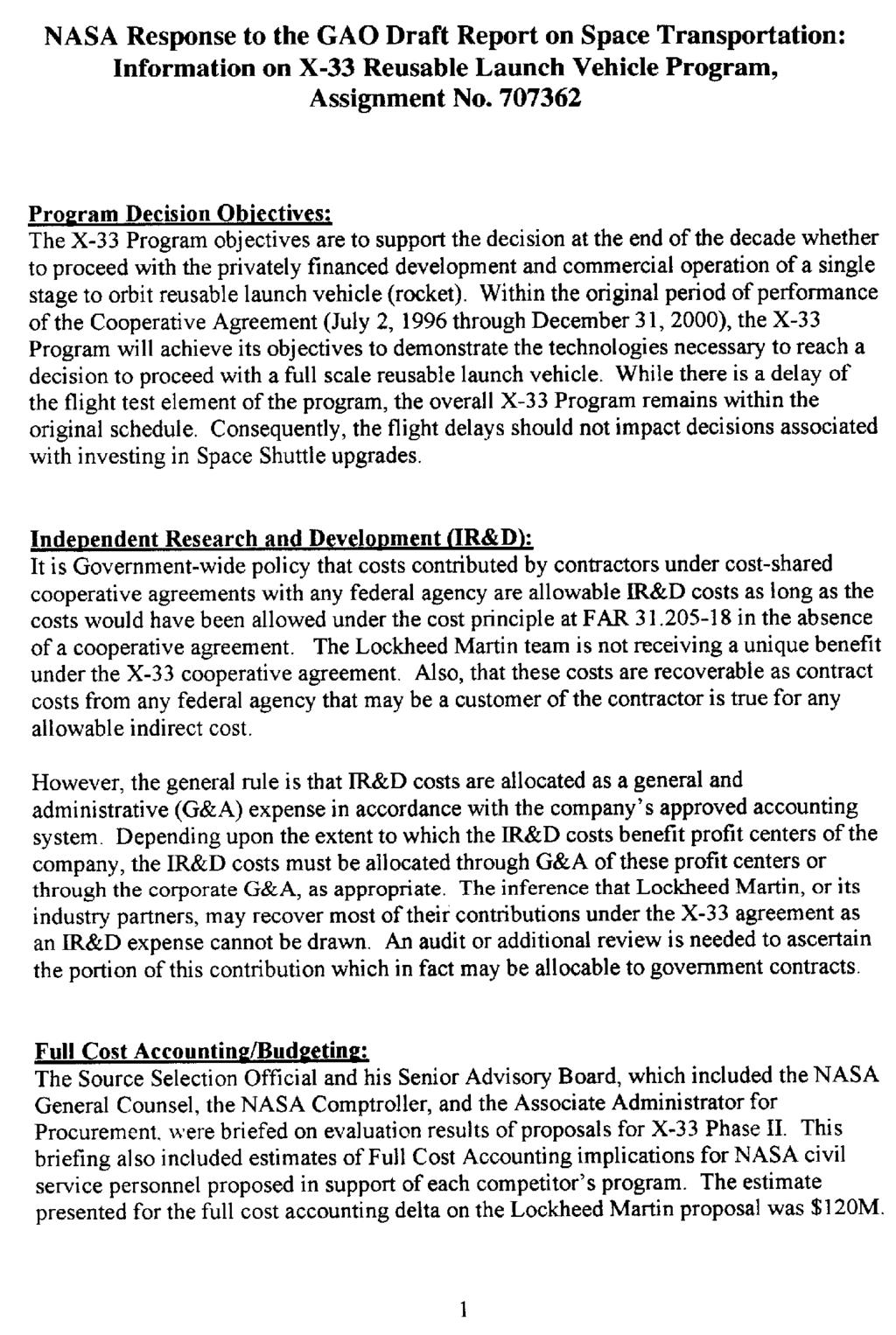 Appendix I Comments From the National Aeronautics and Space Administration See p.