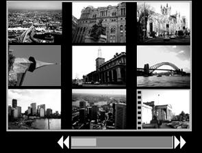 Selected Image Movie Switching between Sets of Nine Images The jump bar will display if you press the zoom lever toward while in index playback and you can switch the display between