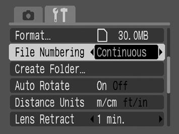 157 Resetting the File Number The images you shoot are automatically assigned file numbers. You can select how the file number is assigned.