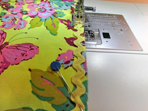 5. Find the top skirt panel. Place it right sides together with the bottom skirt panel.