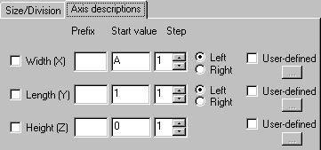 Options on the Size/Division tab: Width (X) define the width of a workframe, and the number of divisions along the workframe width Length (Y) - define the length of a workframe, and the number of