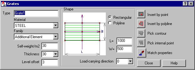 AutoCAD Structural Detailing - Steel - User Guide page: 71 9. GRATES 9.1. Grates Use this option to define grates.