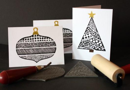 Then carve and print your own plates. Print up to five cards or prints on the etching press, additional cards are available for $1/card.