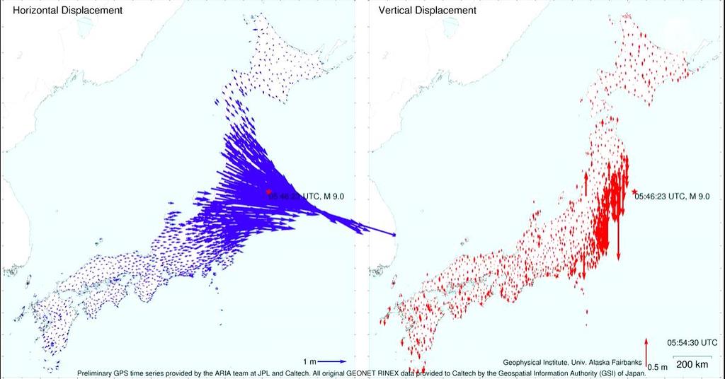 GSI GEONET GPS Array Earthquake Displacement Pattern Maximum Horizontal 5.