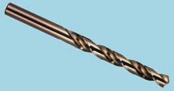 geometry - Standard helix, thick web Point angle - 135 split point Surface treatment - Bronze Application - For use when greater heat is generated during drilling, e.g. on higher tensile; tougher materials in particular the aerospace industry.