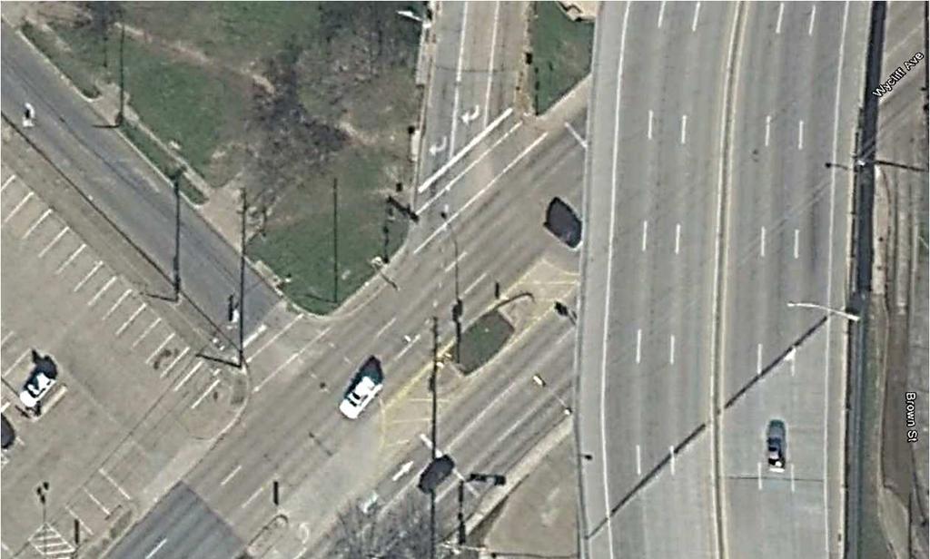 A side street located next to an exit ramp (Image: Google Earth).