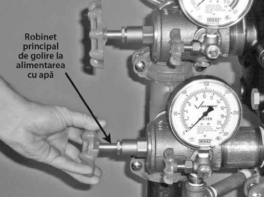 8 Închideţi încet robinetul principal de golire. 9. Notaţi presiunea apei după ce aţi închis robinetul. 10.