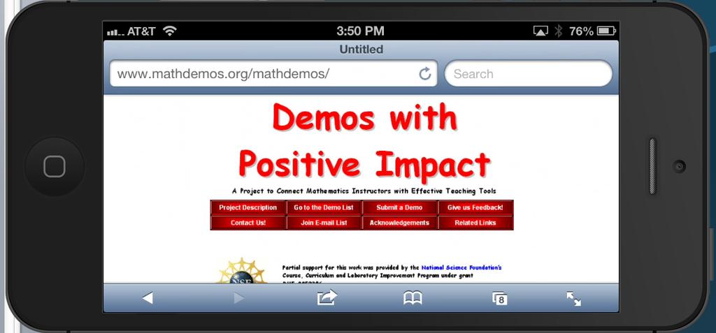 Figure 4. Demos with Positive Impact introductory page as displayed using a variety of mobile devices.