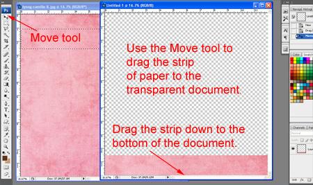 Get the Move tool and drag the patterned rectangle onto your transparent document.