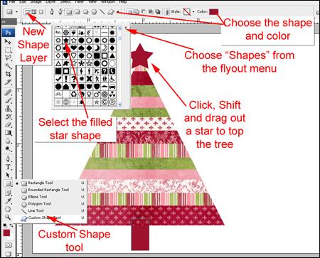 Finish by dragging the rectangle layer under the tree layer in the Layers Panel. Step 4: Tree topper The final step is to create a unique topper for your tree.