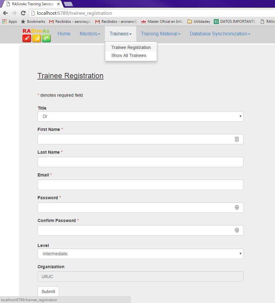 Complete all the fields of the form and press the Submit buttom.