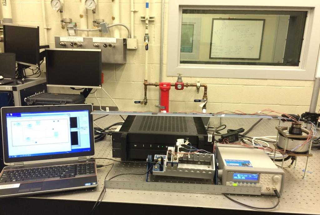 Fig. 1 Laboratory Virtual Instrument Engineering Workbench (LabVIEW) test setup Accelerometers and strain gages were attached to the surface of the blade, transmitting vibration and strain