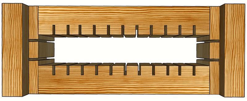 Labeled Parts Exploded View Wood stock is 1 ½, 38mm thick, slots are the width