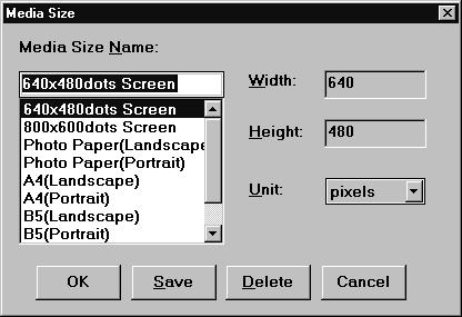 Adding Media Size settings Use the Media Size dialog box to add a new output size or to make detailed adjustments to a predefined setting.