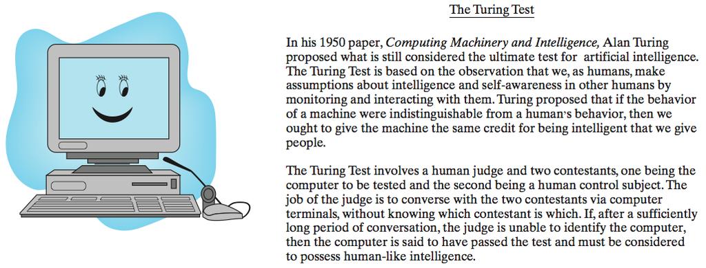 Artificial Intelligence subfield that attempts to make computers exhibit human-like characteristics (e.g., the ability to reason and think) in 1950, Turing predicted intelligent computers by 2000 (still not even close) but, progress has been made in many A.