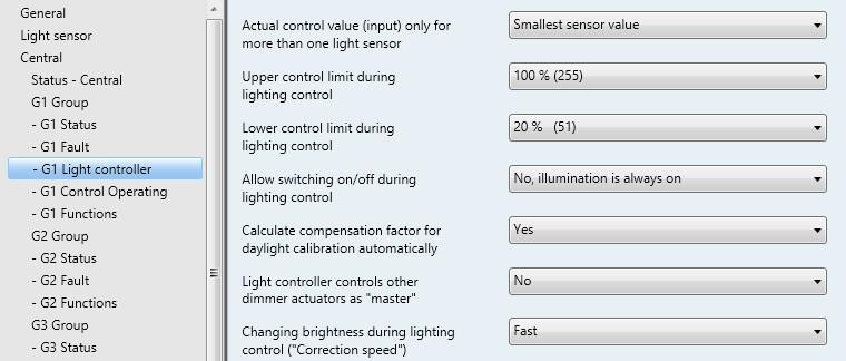 ABB i-bus KNX 3.2.3.2.5 Parameter window - Gx Light controller In this parameter window, the settings for the lighting control are undertaken.