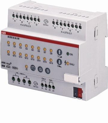 ABB i-bus KNX Device technology 2 Device technology DLR/S 8.16.1M LF/U 2.1 2CDC 071 076 S0009 2CDC 071 018 F0008 The ABB i-bus KNX DALI Light Controller DLR/S 8.16.1M is a KNX modular installation device (MDRC) in ProM design for installation in the distribution board on a 35 mm mounting rail.