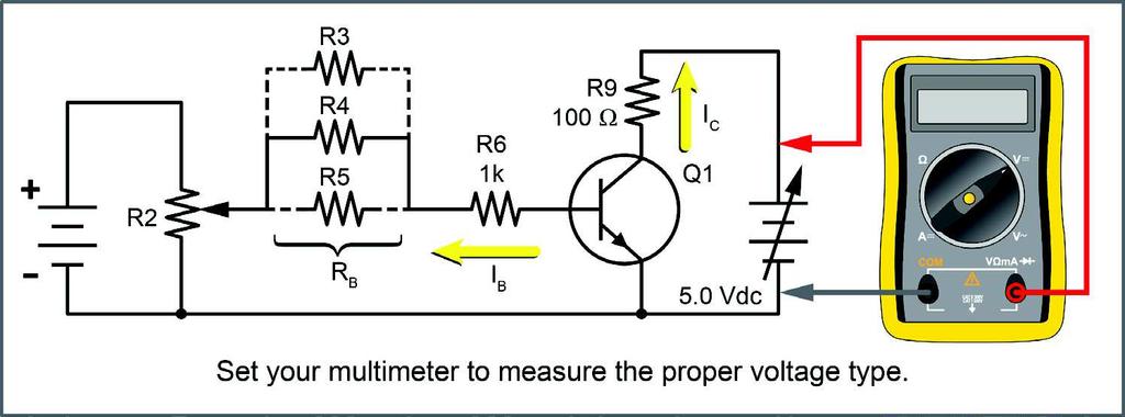 PROCEDURE Locate the TRANSISTOR LOAD LINES AND GAIN circuit block, and connect the circuit shown.