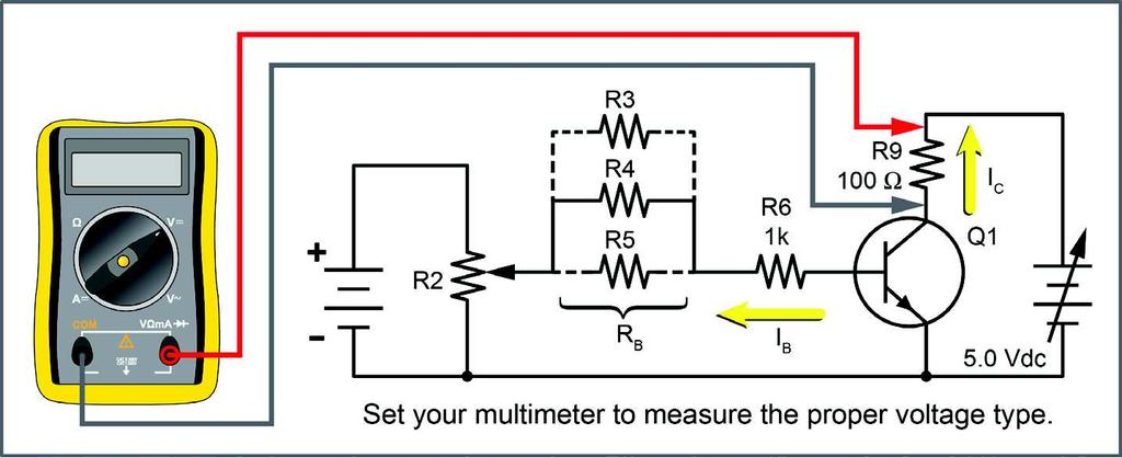 In the following procedure steps, you will determine the relationship between collector current (I C ) and base current (I B ).
