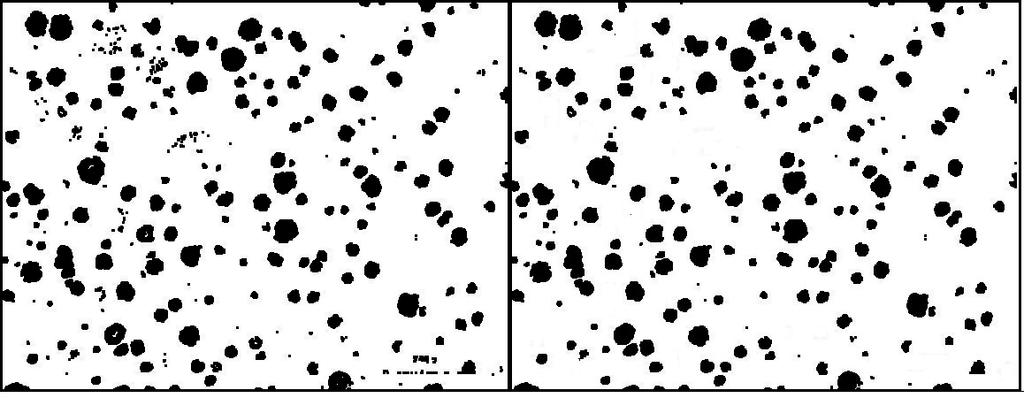 Figure 5: The image on the left is obtained by using the GIMP Dilate filter on the binary image in the Figure 4. This GIMP filter widens and enhances dark areas of the active layer or selection.