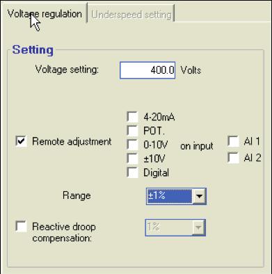 A1 - Voltage regulation This page is split into two parts: - Settings - Options A1.1 - Settings 2 1 3 1.
