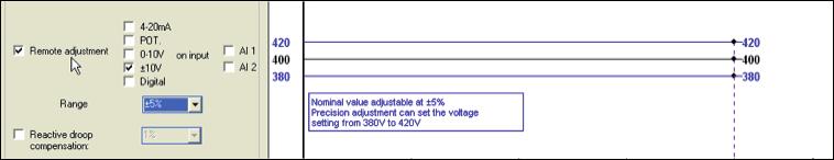 2. To set the voltage externally, tick the box, define by what means (POT, 0-10 V, etc) this