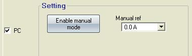 D - Manual regulation: I exc This page is split into three parts: - PC (settings) - External control - Follower mode The manual mode can be activated and adjusted either with the PC (via EasyReg