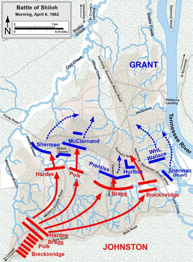 The Confederates overran the Union camp and pushed the Yankees toward the river.