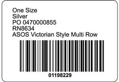 Printed Labels Barcode label ref: AS BAR1 Size: 54mm / 38mm This barcode layout applies to all ranges for ASOS.