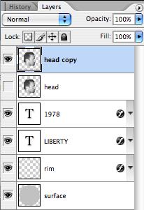 Apply the same Bevel and Emboss settings you did for the LIBERTY text. Reveal the surface layer and your project should look like this.