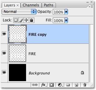look in the Layers palette, we can see that the text layer, sitting directly above the Background layer, has been converted into a normal, pixel-based layer.